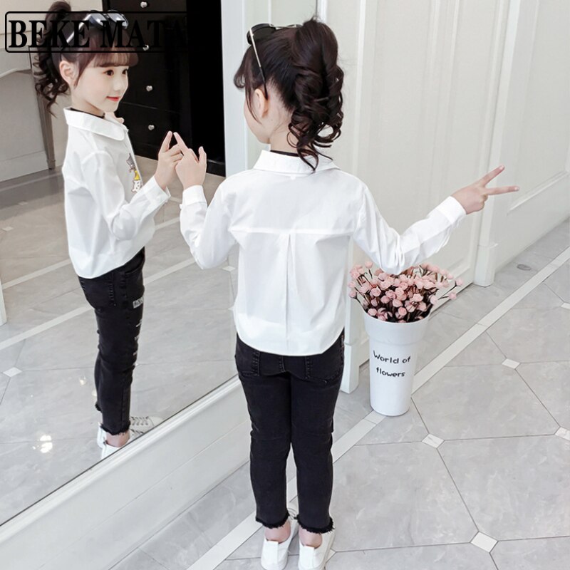 Beke mata blusa branca para crianças meninas 2022 primavera menina grande topos de manga longa adolescente escola meninas camisas roupas infantis 4 a 13