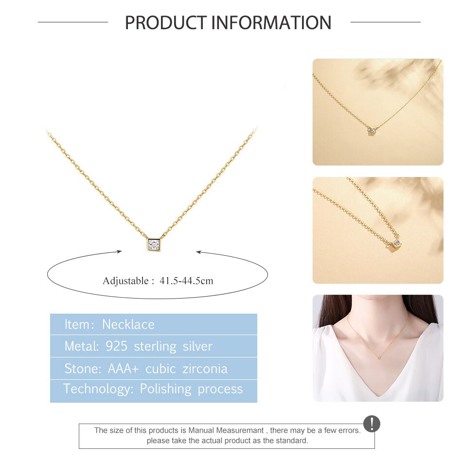 Eleshe 925 Sterling Zilver Kleine Vierkante Diamanten Hanger Ketting 18K Gold Plating Ketting Voor Vrouwen Mode Shiny Sieraden