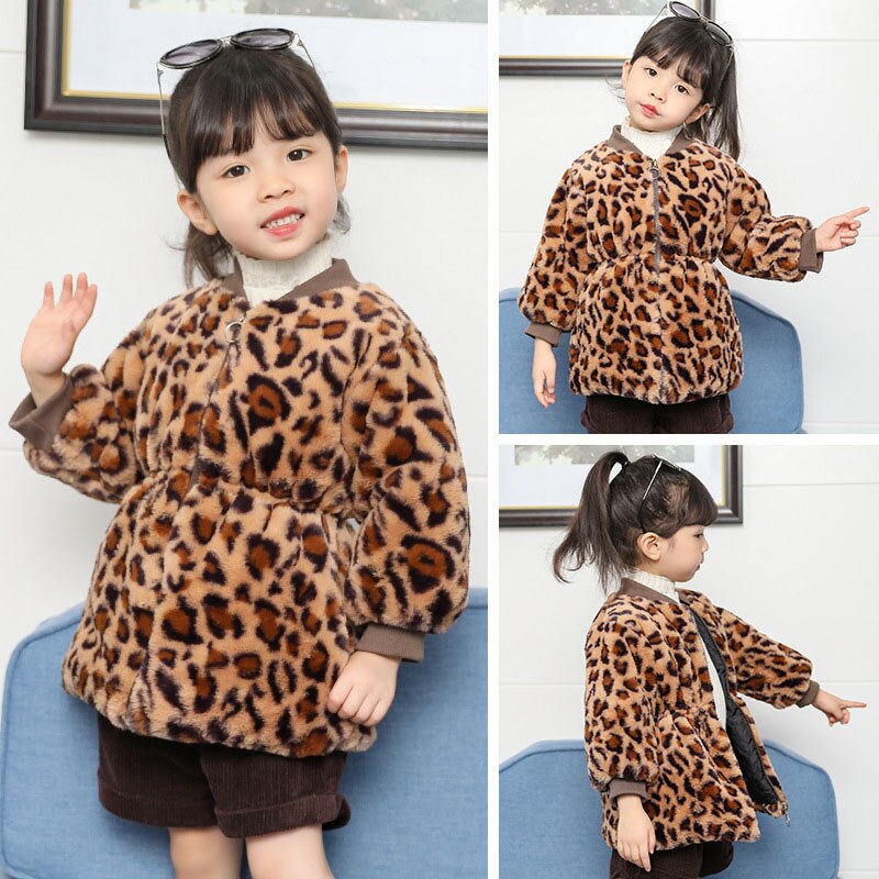 Winter Baby Girls Faux Fur Hooded Warm Leopard Jacket children Outerwear Leopard Kids Clothing Coats For 1 2 4 6 7Years