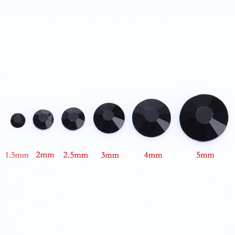 1440 Stuks Black Nail Kristallen Steentjes Multi-Size Vlakke Bodem Glazen Gems Accessoires Diy Manicure Nail Art 3D Decoratie