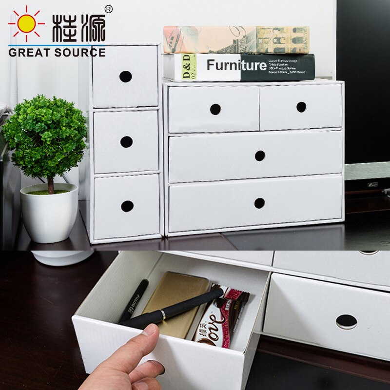 5 Drawers Storage Composable Cabinet Office Corrugate Foldable Home Storage Kraft Paper Environment Friendly