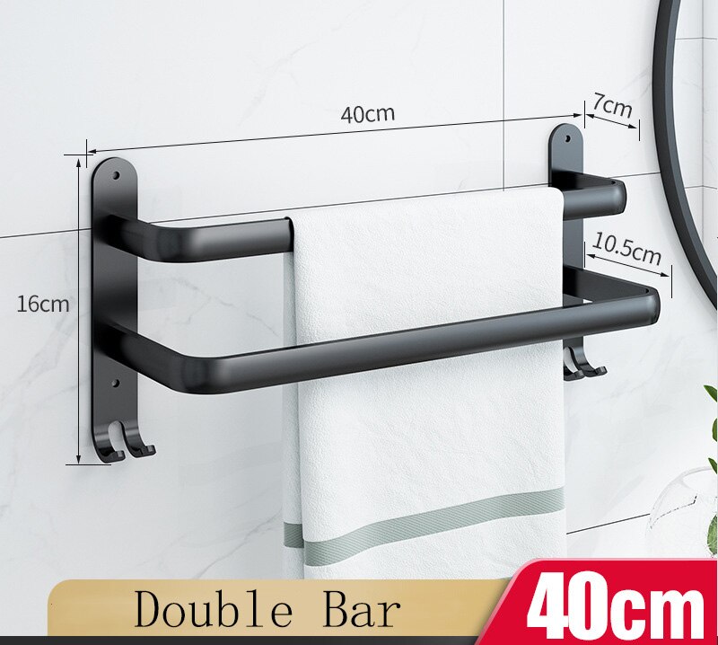 Zauberstab Montieren 30-50CM Weiß Aluminium Handtuch Gestell Halfter Doppel Drei Bar Mit Wc Kleid Haken Aufhänger Küche Schlecht Zubehör: Schwarz doppelt 40cm