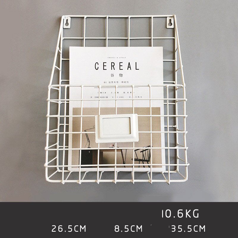 Revistero grande de hierro forjado Simple montado en la pared para decoración de pared Oficina, libros, periódicos, estante de almacenamiento: Blanco