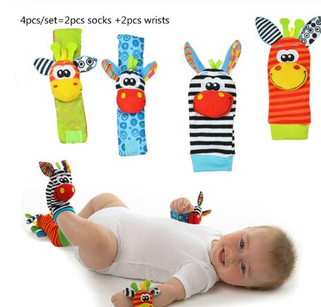 Baby Baby Kids Sokken Rammelaar Speelgoed Pols Rattle And Foot Sokken 0 ~ 24 Maanden 4 Stks/partij (2 Stuks taille + 2 Stuks Sokken): A