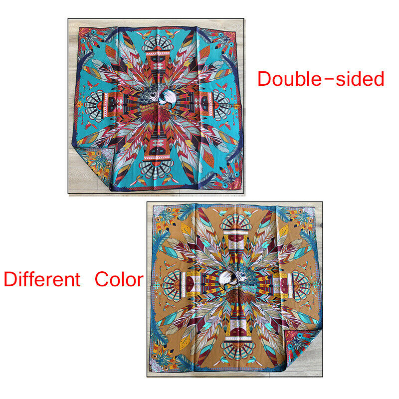 Foulard en soie sergé 100% pour hommes et femmes, 90x90cm, , Style Tribal aztèque, Double face, plume, châle, Hijab: Default Title