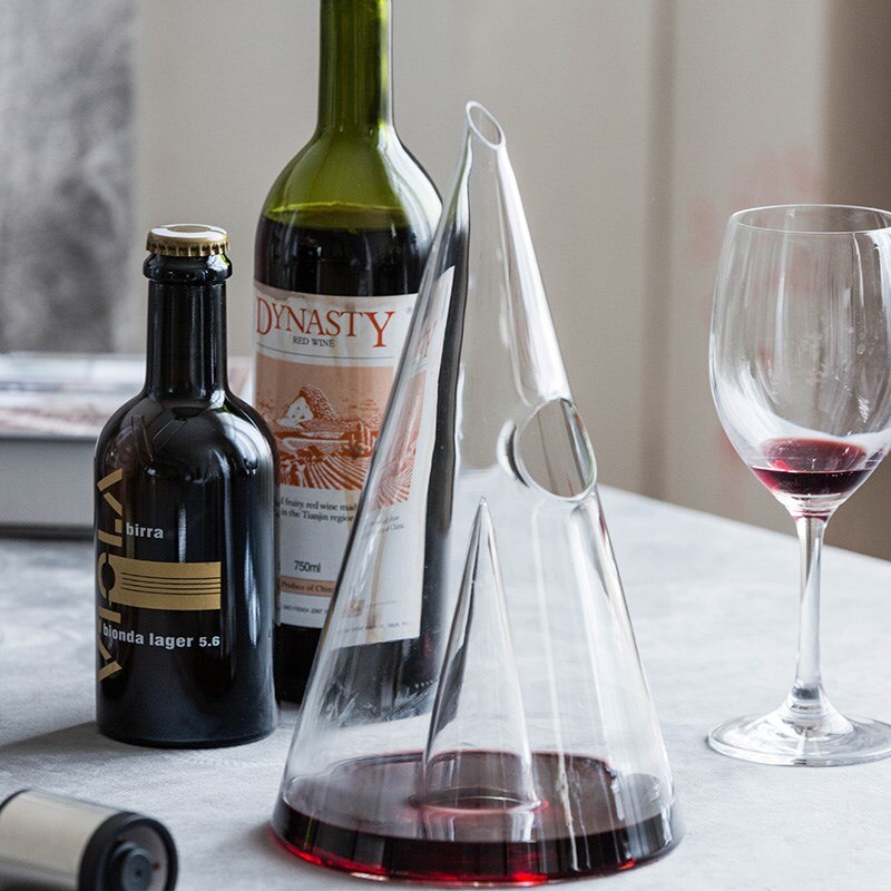 Botella de vino de cristal de pirámide creativa, 350-700 Ml, hecha a mano, para familiar