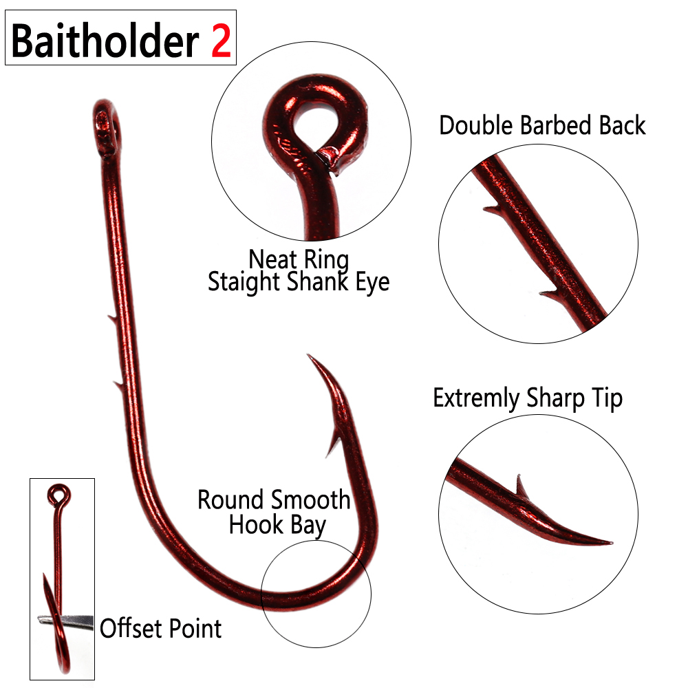 Wifreo 20/50 Barbed Fish Baitholder Hook Hard Carbon Steel Fishing Hooks Worm Garfish Bream Bait Holder White Nickel Red 1#-5l0#