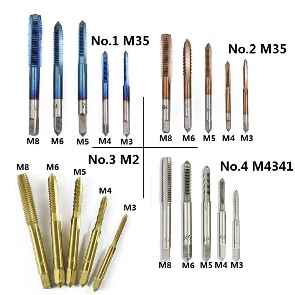 5Pcs Hss Coating M3 M4 M5 M6 M8 Metric Tap Set Screw Head Tap Straight Drill Flute Tap Machine