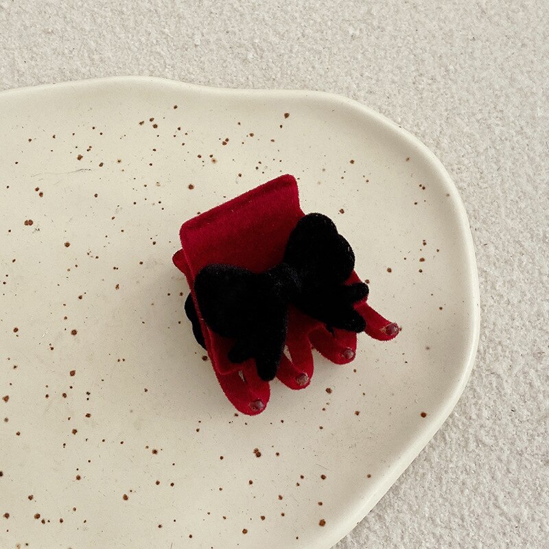 Women Vintage High Ponytail Fixed Geometric Small Hair Claws Lady Convenient Headband Hair Clip Hairpin Hair Accessories: black bow