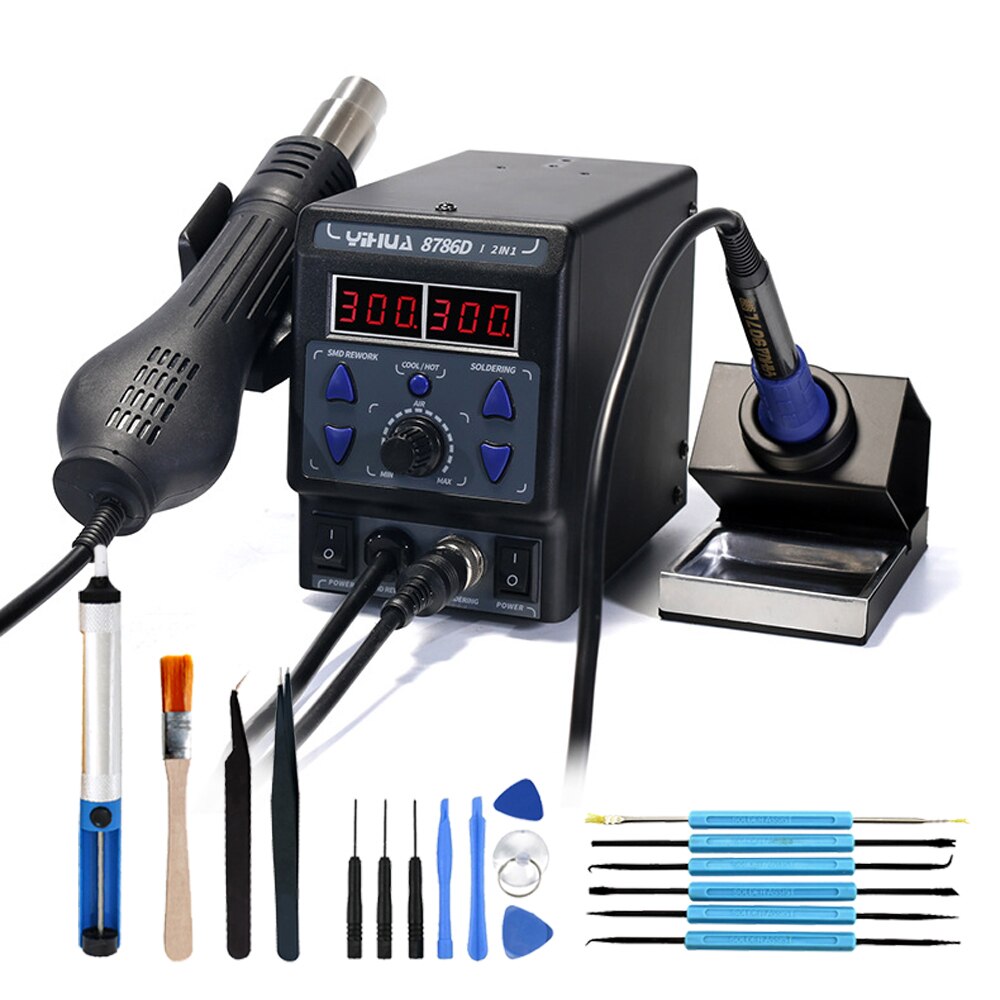 Updated YIHUA 8786D I Soldering Station Digital Display Air Gun Welding Station BGA Rework Station Soldering Iron Heat Gun: Package 1 220V