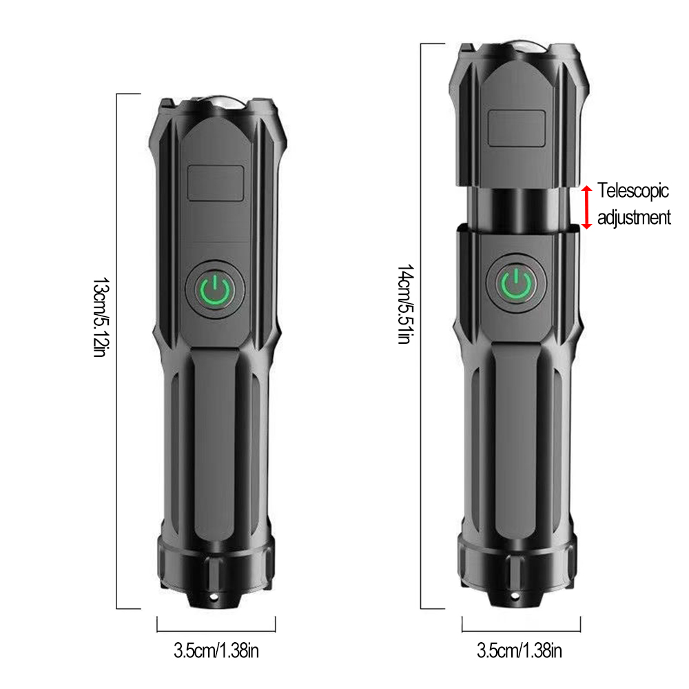 Teleskopisk zoomlommelygte genopladelig lommelygte 800 mah vandtæt over lange afstande til camping, fiskeri, håndklatring, led-lommelygte