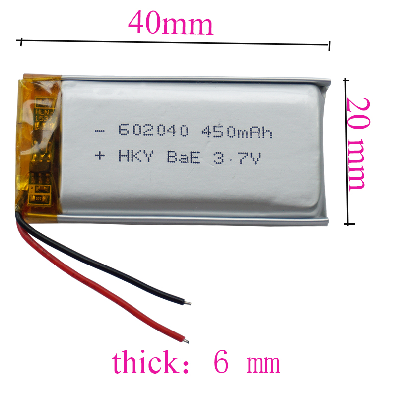 3,7 V 450 mAh 602040 Akumulator polimerowy litowo-polimerowy Lipo do aparatu samochodowego GPS Sat Nav Rejestrator jazdy DIY Słuchawki