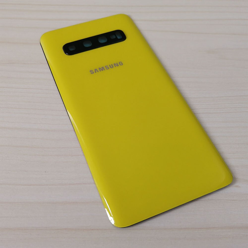 Original Back Glass Replace For Samsung Galaxy S10 S10e S10 Plus Battery Cover Rear Door Housing Case Camera Glass Lens Frame: S10 Plus / yellow with Lens