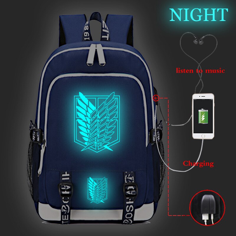 Ataque en Titán luminoso USB carga mochila de de ataque en Titán mochila de estudiantes niños niñas mochila: 5