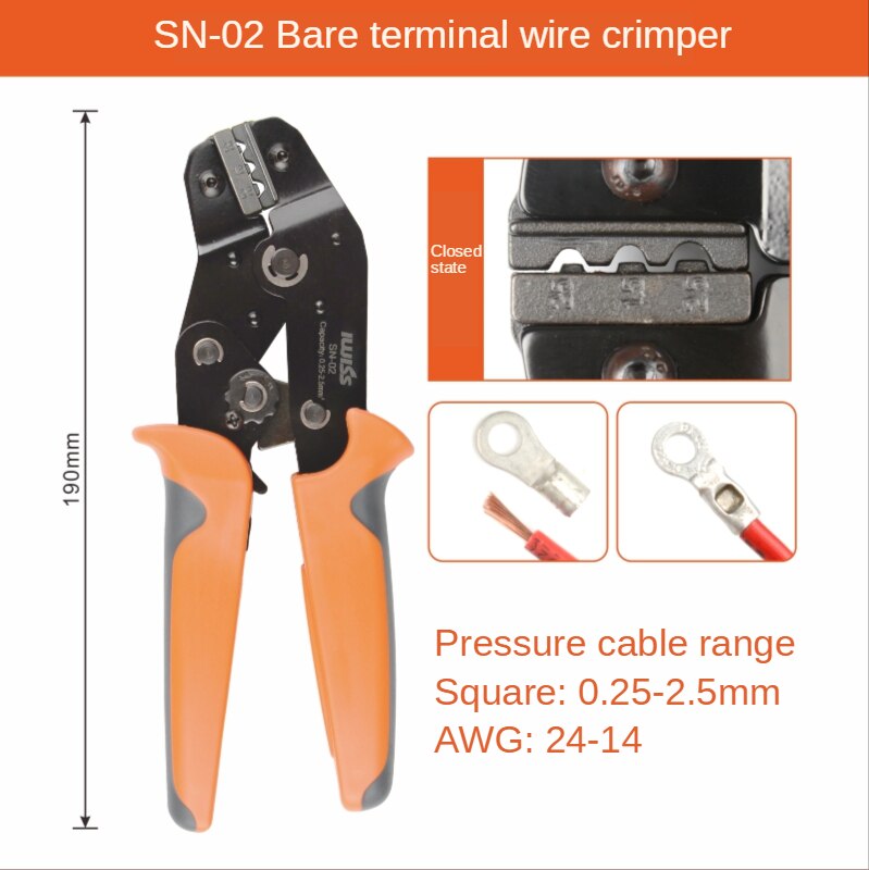Iwiss SN-28B/48B/06/0325 Krimptang Klem Gereedschap Draad Connector Tool Tang Voor JST-SM /Dupont /XH2.54/PH2.0 /Tab Terminal: SN-02