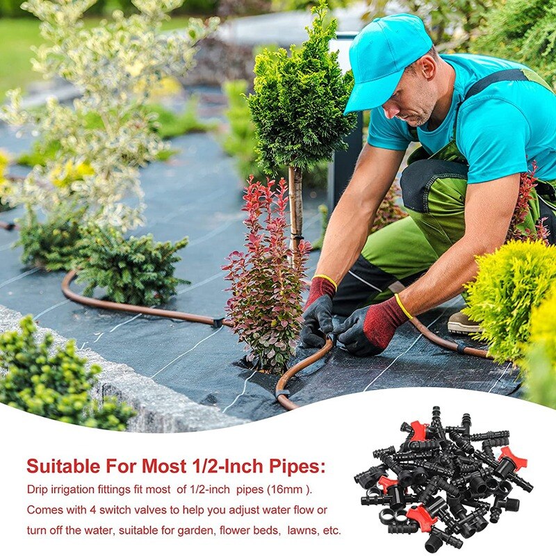 52 Pcs Drip Irrigation Fittings Kit Irrigation Barbed Connectors For 1/2Inch Tubing Irrigation Water Hose Connector