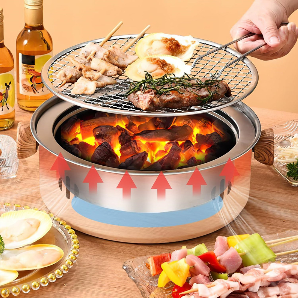 Mini Charcoal Barbecue Grill for Home Outdoor Camping Beach Picnic BBQ Grill Barbecue Stove, Multifunctional Charcoal BBQ Stove