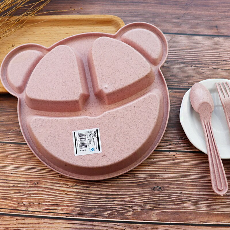 3 uds bebé paja de trigo Bol + cuchara y tenedor de comida vajilla Panda de dibujos animados niños platos comiendo juego de vajilla de formación de placa