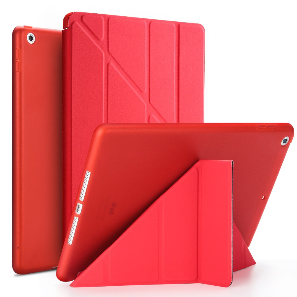 Etui na Tablet do ipada Air 2 9.7 "PU Leather Smart Sleep wake funda Trifold stojak solidna inteligentna obudowa do ipada Air 2 A1566 A1567: Red
