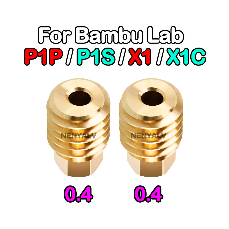 Aggiornamento Bambu Lab P1P/P1S Ottone temprato Ugello di rame 0.2/0.4/0.6/0.8mm Hotend in metallo con ventola di raffreddamento per stampante 3D X1/X1C: Brown