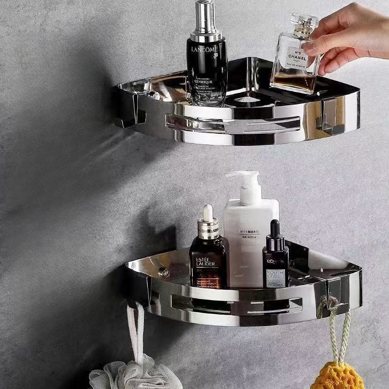Badezimmer-Eckregal, Edelstahl, Stativ, Badezimmer, perforationsfreies Wandbehang-Lagerregal