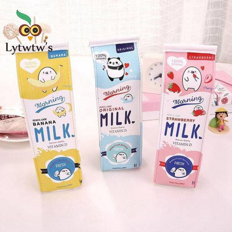 1 Pcs Leuke Kawaii Cosmetische Ochtend Melk Fles Pu Lederen Etui Tas Doos School Office Supply Briefpapier Prijs panda