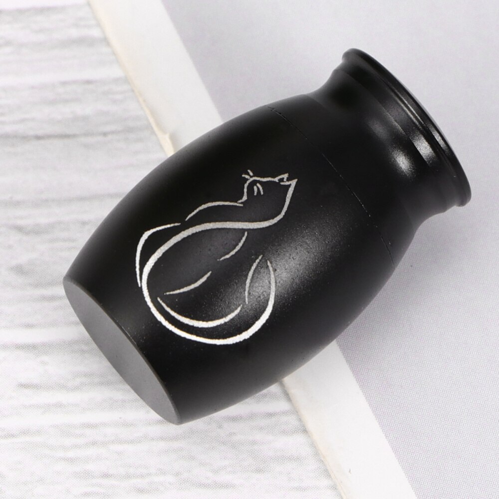 Pet Stainless Steel Cinerary Funerary Urn Jar Kitten Printed Urn Container with Opening Screw Lids (Black)