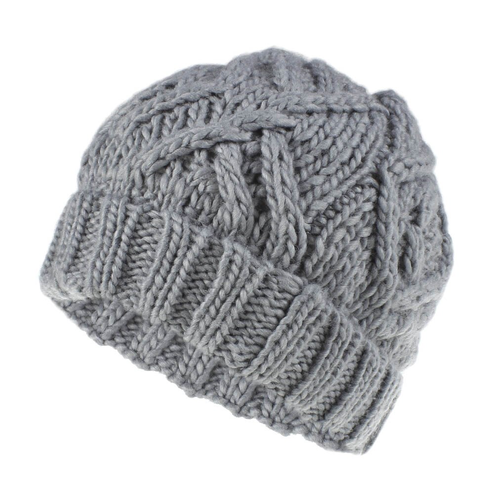 Gorro de lana para mujer gorro de tejido de lana suave cuadrado en forma de diamante Otoño e Invierno cálido: gray
