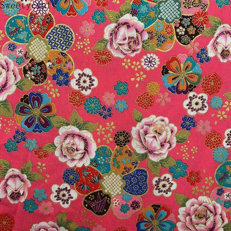 Tela de algodón estilo japonés para Kimono tela de cheongsam con estampado de bronce para bolso, vestido, retales, material textil para el hogar, 150x100cm