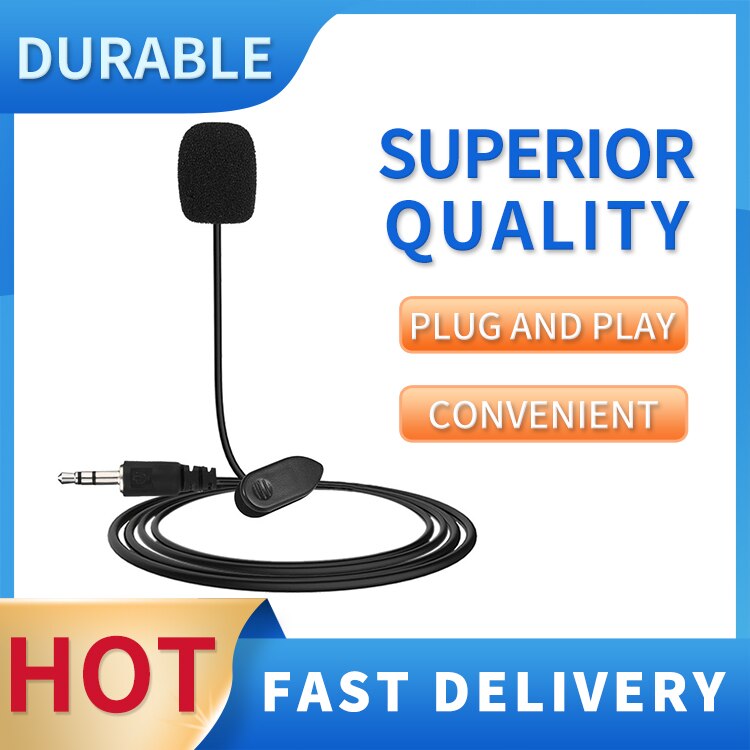 Mini Portable 3.5mm Mini Studio Speech Mic Microphone w/ Clip for PC Desktop Notebook Lectures Teaching Mic Black