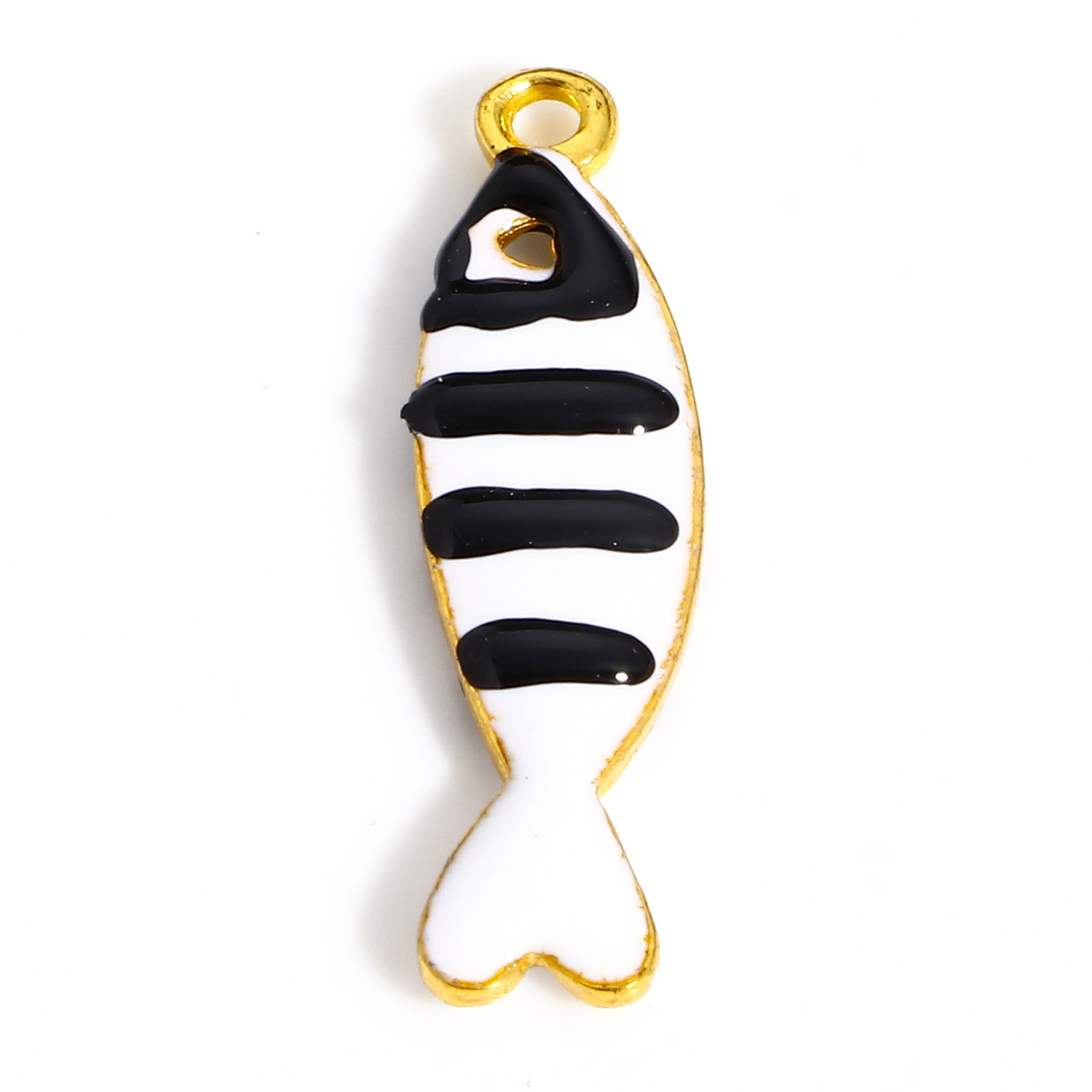 Dijes de pez de aleación de doble cara esmaltados, lentejuelas, peces, colgantes para pendientes Diy, collar, hallazgos para hacer joyas, 26x7mm, 5 piezas: Color dorado