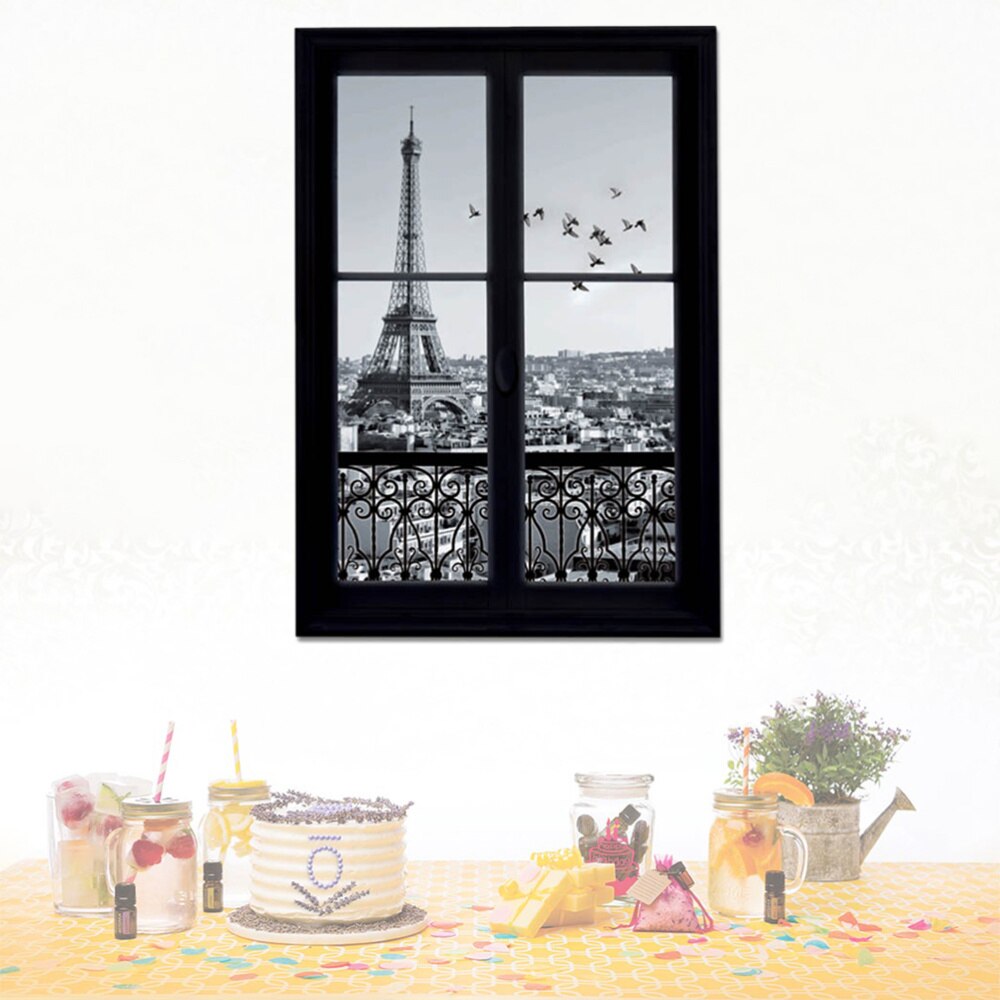 Wall Decals 3D Window Eiffel Tower Paris City Removable Wall Stickers Art Decor Vinyl Decals Kids Child Room Mural