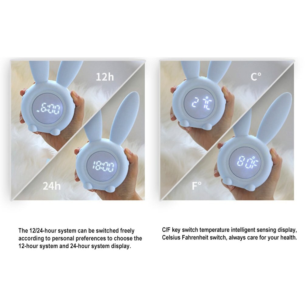 Portable Cute Rabbit Shape Digital Alarm Clock With Led Sound Night Light Function Table Wall Clocks For Home Decoration