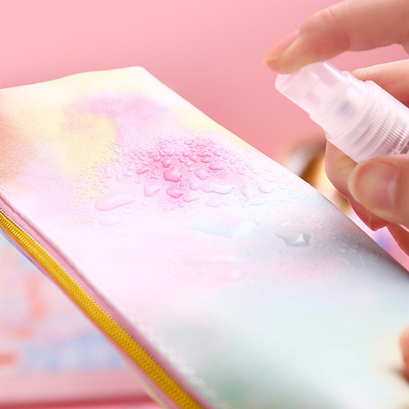 Creativity Rainbow Colors Pencil Case Kawaii Large Capacity PU Pen Box Bag Stationery Pencilcase School Supplies Student 050041