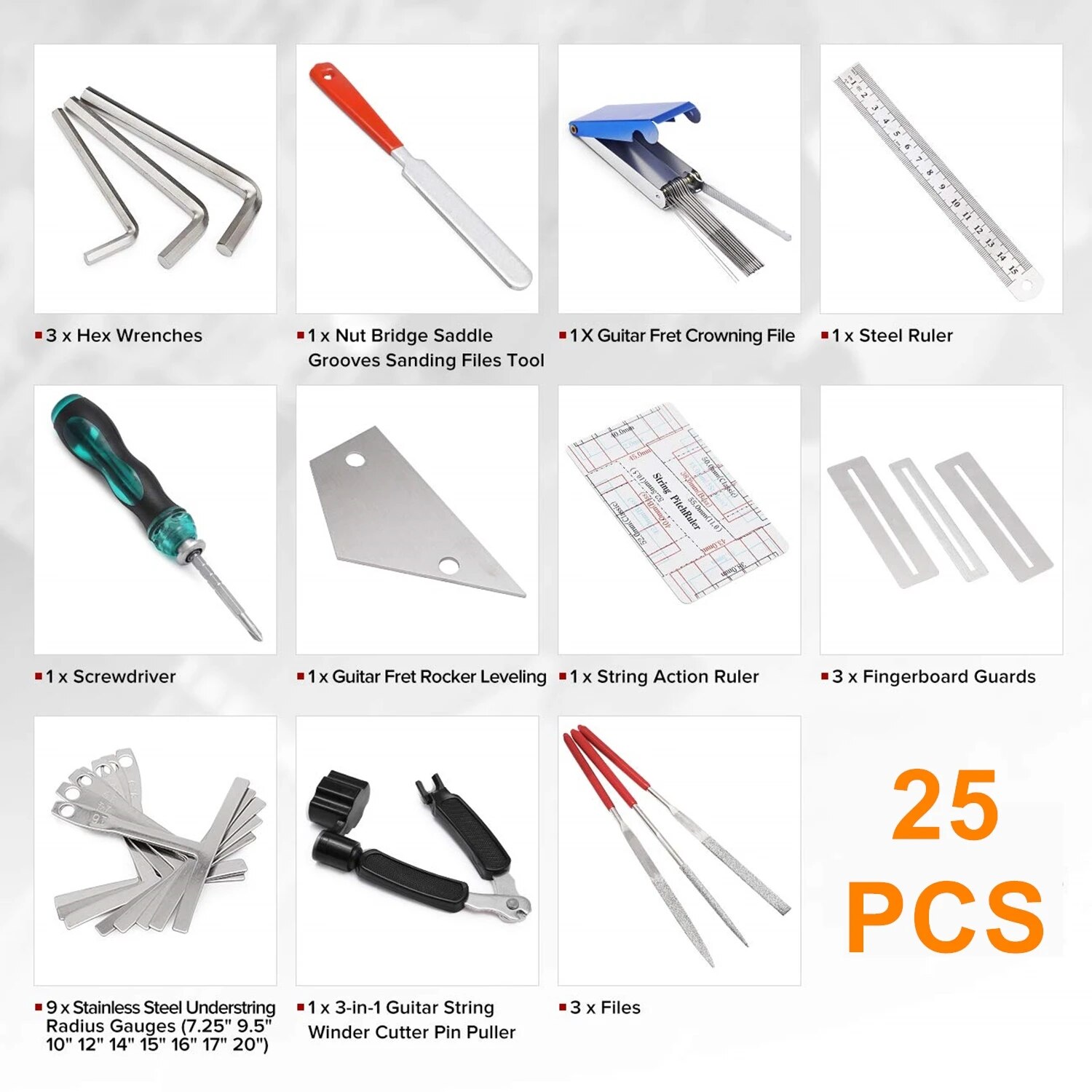 Miwayer 25/45/72 Guitar Repairing Tools Kit Setup Kit with Carry Bag Perfect for Music Or String Instrument Enthusiast