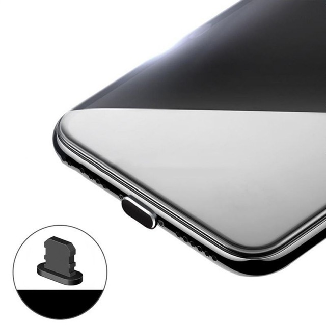 Metal skin pc oplader port anti støv stik til iphone 7 8 x 6s plus hætte stop cover telefon tilbehør universal ladestik: Sort