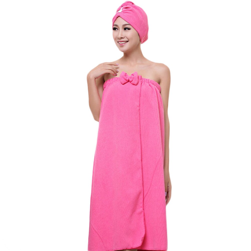 1Set Badstof Badjas Badkamer Zachte Polyester Magic Absorberende Handdoek Strand Handdoeken Voor Vrouwen Sneldrogende Badhanddoek: Rose Red