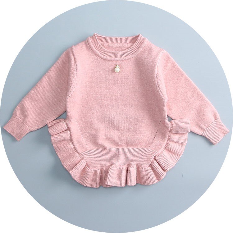 Bebis flickor kofta tröja höst och vinter barn bebis tröja volang pärl tröja 1-2 år: Rosa / 18m