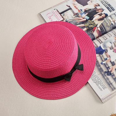 estilo sombrero Simple verano playa sombrero plano Casual corbata de lazo con borde de paja de sol sombrero capeu sombrero de paja de Sol de protección jazz: plum red 1