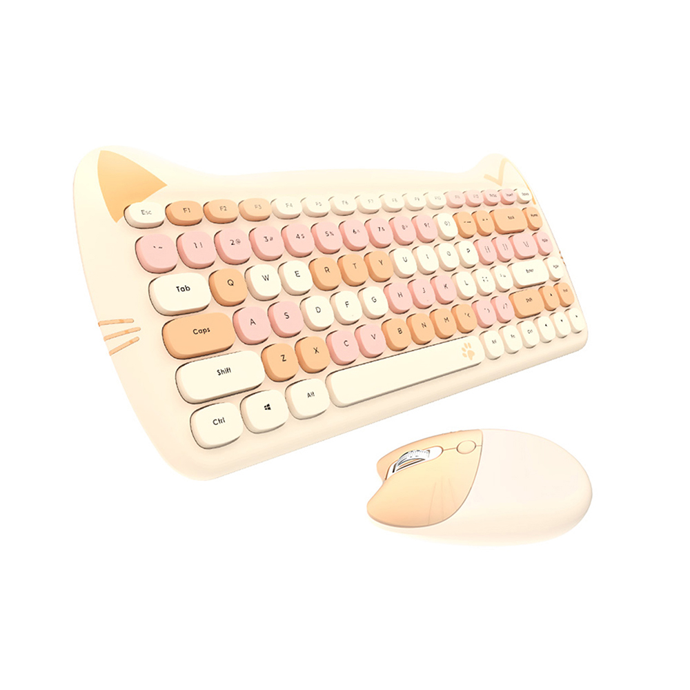 GEEZER 2.4G Wireless Keyboard Mouse Combo 84 Keys Membrane Keyboard Ergonomic Mouse 3-gear Adjustable DPI Cute Appearance Purple: YELLOW