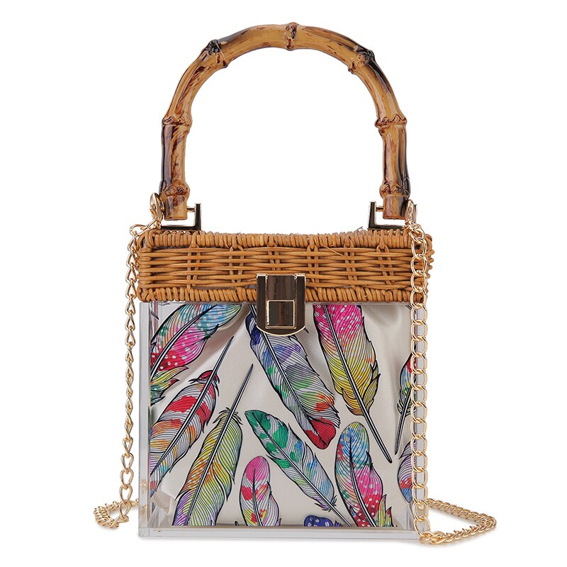 Clear Acrylic Flower Pattern Purses and Handbags for Women Bamboo Handle Party Clutch Evening Bag Chain Shoulder Bag