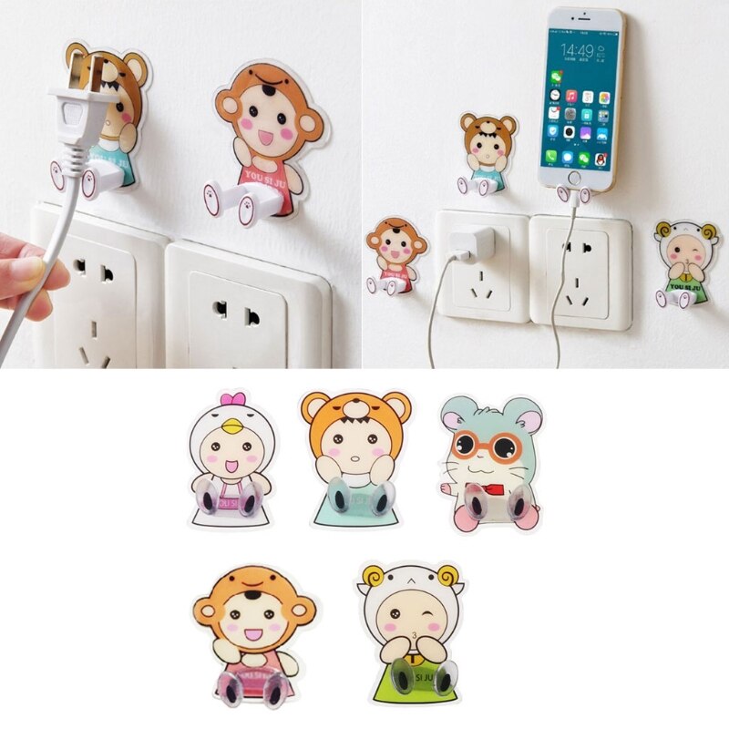 Cartoon Plug Holder Electrical Wire Organizer Storage Rack Wall Sticky Key Hook