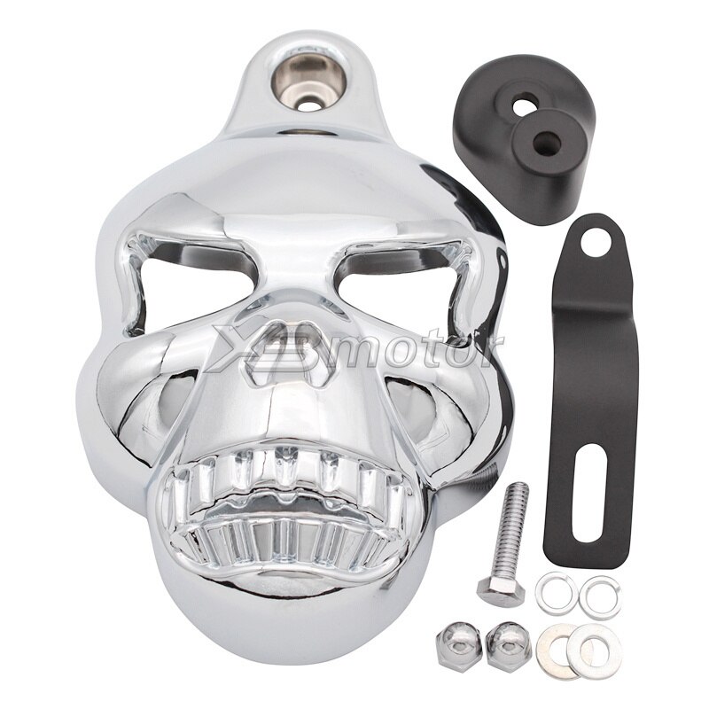 Moto noir/Chrome billette aluminium crâne corne couverture pour Harley Softail Dyna Electra glisse route roi: Chrome