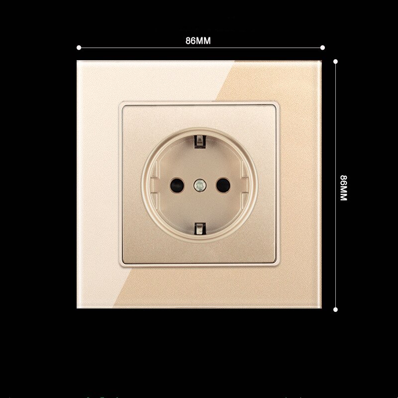 86*86Mm 250V 16A Europese Duitse Standaard Socket Plug Golden Pc/Gehard Glas Panel Power Muur socket Met Usb-poorten: Glass Panel