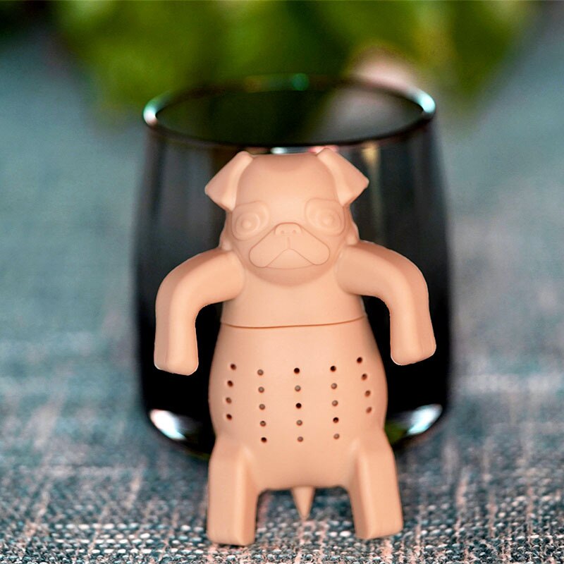 Dinosaur Shape Tea Infuser Leaf Herbal Spice Filter Strainers Silicone Tea Strainer Reusable Filter Tea Set Accessories: Dog-Beige