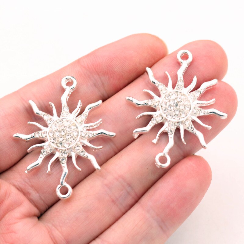 6 pçs artesanal strass sol encantos brincos colares diy conectores de metal para a moda mulher artesanato jóias fazendo 38*28mm