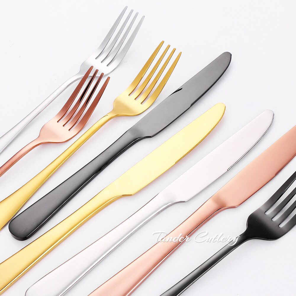 8/12/16/20PCS Couverts en Or Noir Vaisselle Vaisselle En Acier Inoxydable Miroir Couteau Fourchette Cuillère Couverts Pour La Cuisine À Domicile