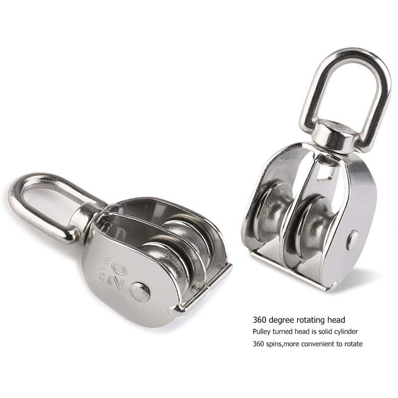 AYHF-Double Pulley Block 2pcs Stainless Steel 304 Double Swivel Pulley Block
