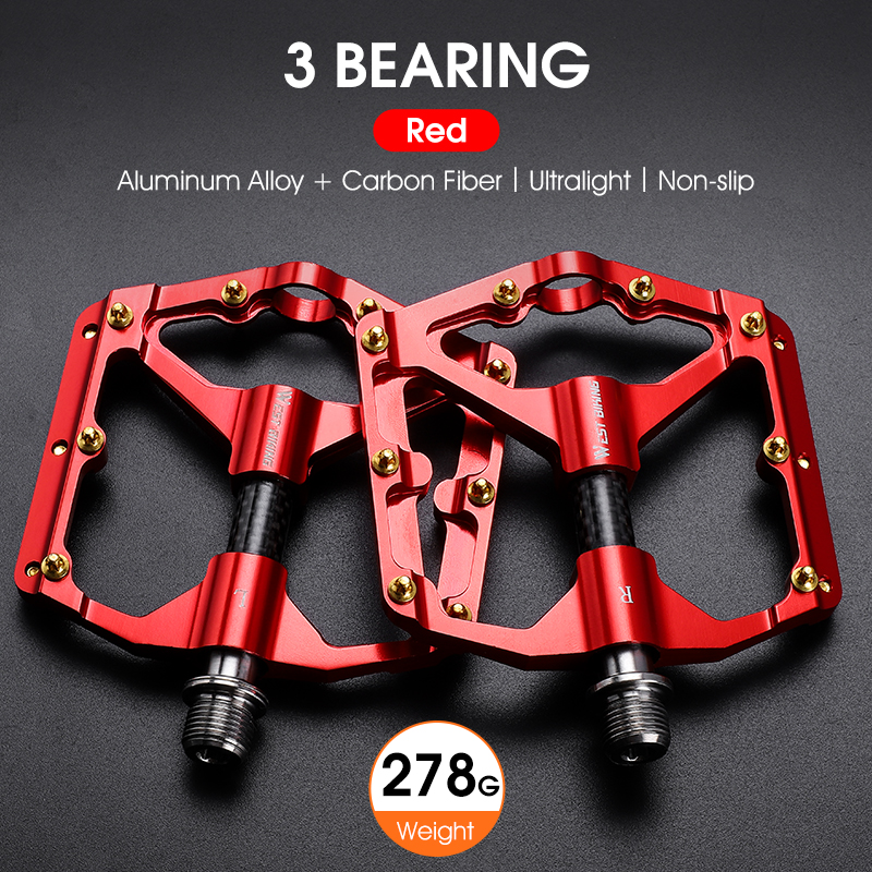 WEST BIKING-Pedal de fibra de carbono para bicicleta de carretera, 3 rodamientos, aleación de aluminio, antideslizante, accesorios para bicicleta de montaña: Verde