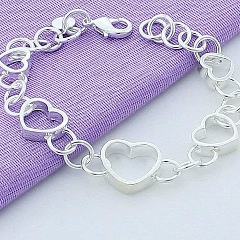 925 schmuck setzt Herz Halskette Armbinde Ohrringe Frauen Hochzeit Silber Schmuck-einstellen-Party